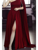 Vestido Longo Festa com Manga Capa e Ombro Só Vestido Longo Festa com Manga Capa e Ombro Só Superfacilita Marsala M 