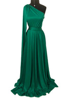 Vestido Longo Festa com Manga Capa e Ombro Só Vestido Longo Festa com Manga Capa e Ombro Só Superfacilita Verde M 