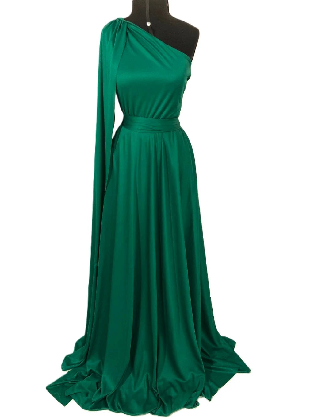 Vestido Longo Festa com Manga Capa e Ombro Só Vestido Longo Festa com Manga Capa e Ombro Só Superfacilita Verde M 