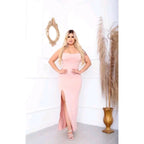 Vestido Longo Suplex com Fenda e Costas Trançadas SH - Vestido Longo Suplex com Fenda e Costas Trançadas Superfacilita Nude 