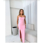 Vestido Longo Suplex com Fenda e Costas Trançadas SH - Vestido Longo Suplex com Fenda e Costas Trançadas Superfacilita Rosa 