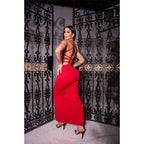 Vestido Longo Suplex com Fenda e Costas Trançadas SH - Vestido Longo Suplex com Fenda e Costas Trançadas Superfacilita Vermelho 