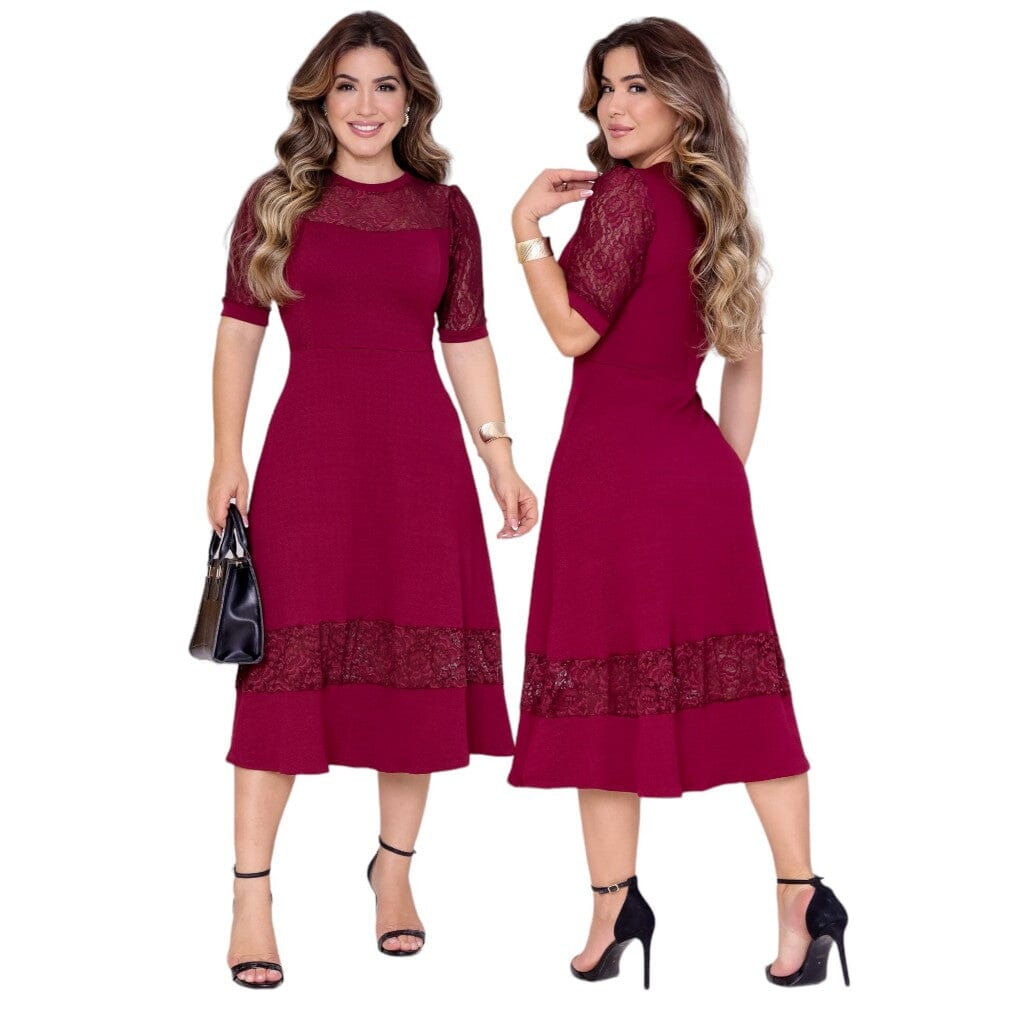 Vestido Mídi Rodado com Renda e Alta Elasticidade Vestido Mídi Rodado com Renda e Alta Elasticidade Superfacilita 