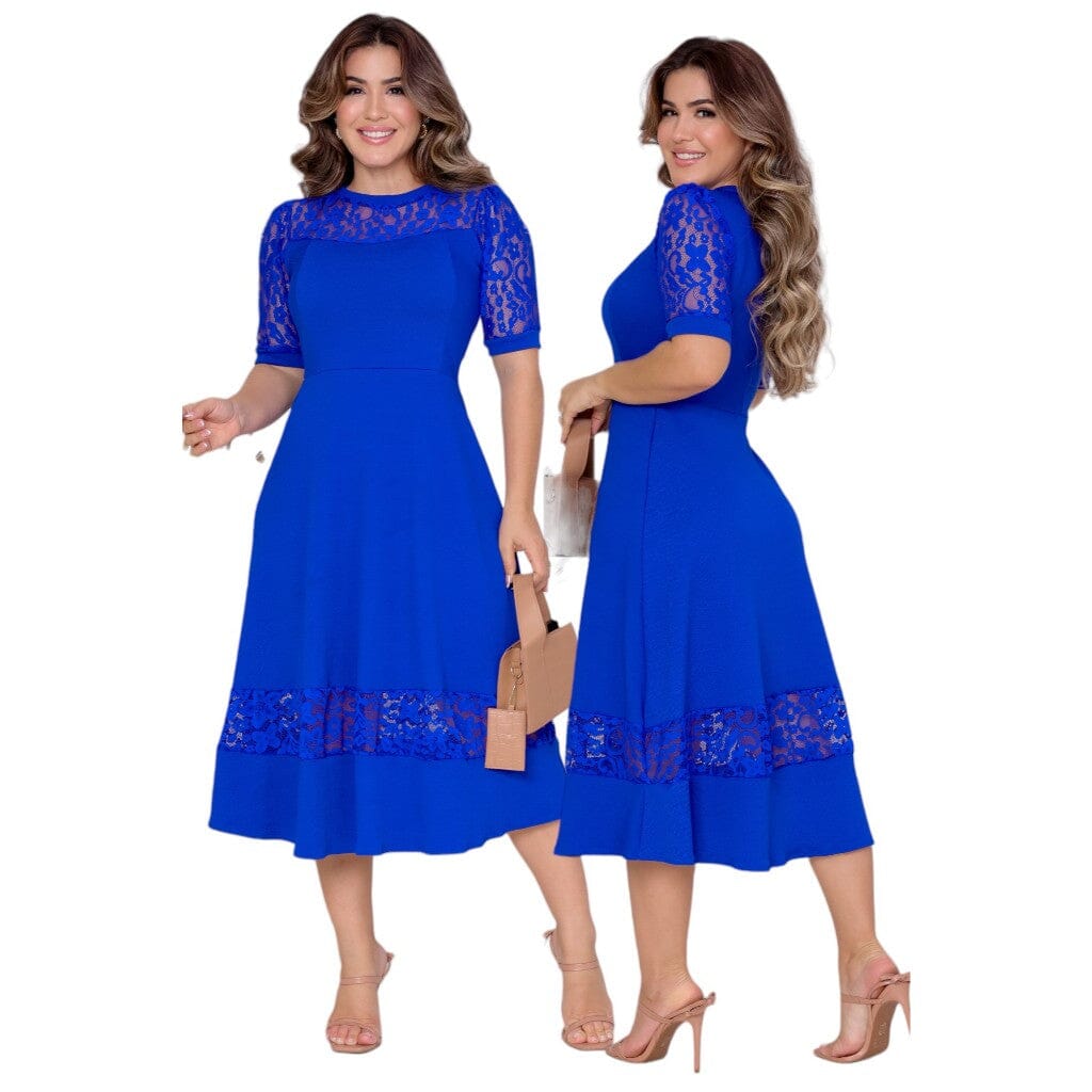 Vestido Mídi Rodado com Renda e Alta Elasticidade Vestido Mídi Rodado com Renda e Alta Elasticidade Superfacilita Azul Royal M(38/40) 