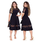 Vestido Mídi Rodado com Renda e Alta Elasticidade Vestido Mídi Rodado com Renda e Alta Elasticidade Superfacilita Preto M(38/40) 