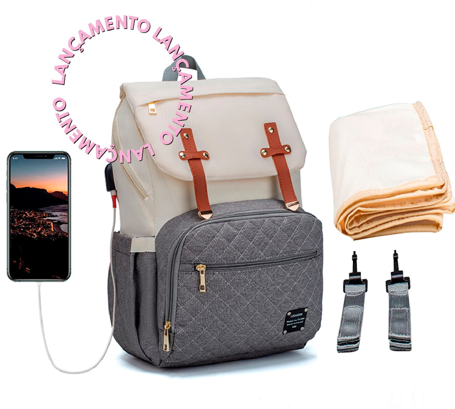 Bolsa de Maternidade LAND&LEQUEEN - Linha Sweet USB Bolsa MaT. LAND&LEQUEEN Super FAcilita 