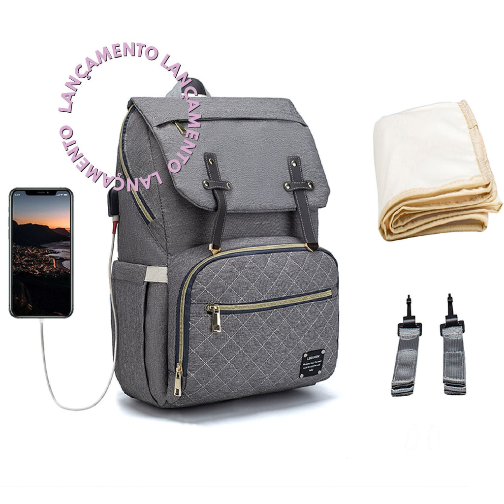 Bolsa de Maternidade LAND&LEQUEEN - Linha Sweet USB Bolsa MaT. LAND&LEQUEEN Super FAcilita CINZA 