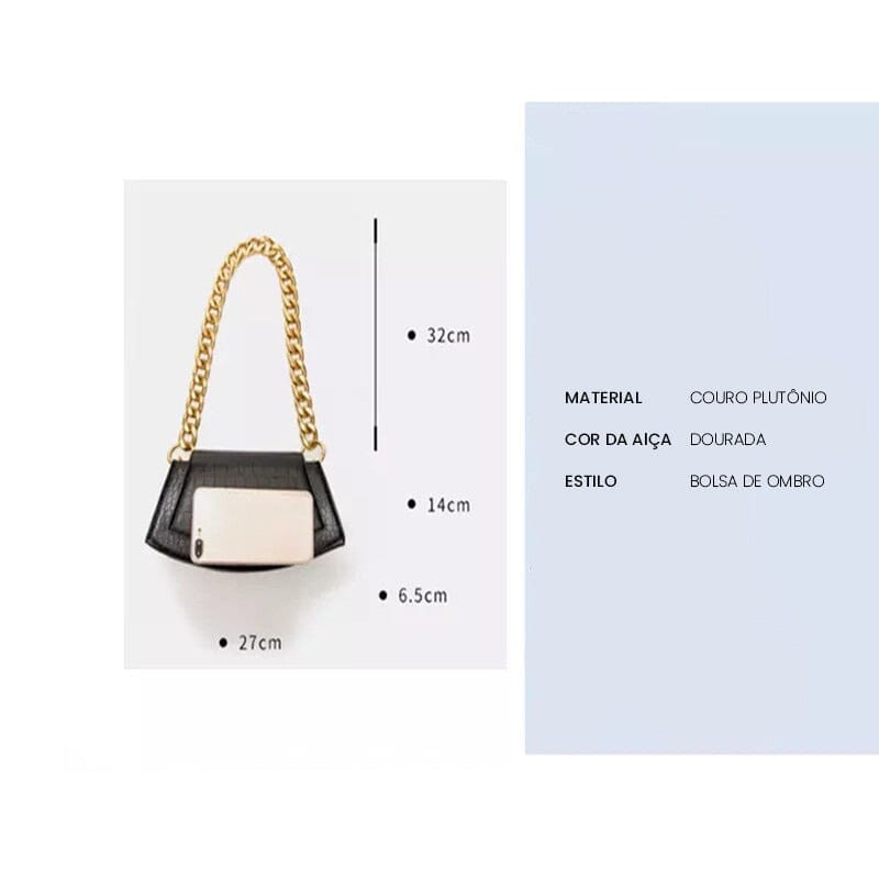 Bolsa de Ombro com Textura Croco e Corrente Bolsa de Ombro com Textura Croco e Corrente Em Revisão 