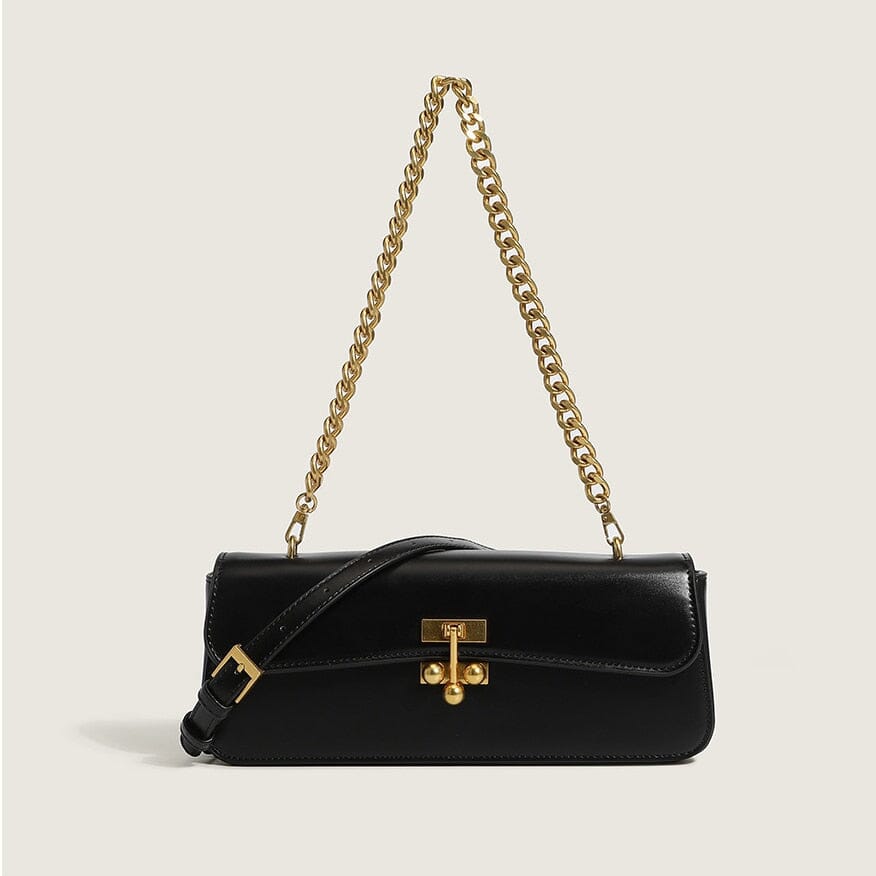 Bolsa de Ombro em Couro com Alça Dulpa e Corrente BOLSA TRANSVERSAL, BOLSA TOTE, BOLSA MÉDIA, BOLSA DE OMBRO, BOLSA DE MÃO, bolsa grande, Bolsa Grande Feminina, Bolsa Grande De Couro, bolsa preta de lado, bolsa de couro, bolsa preta, Superfacilita Preta 