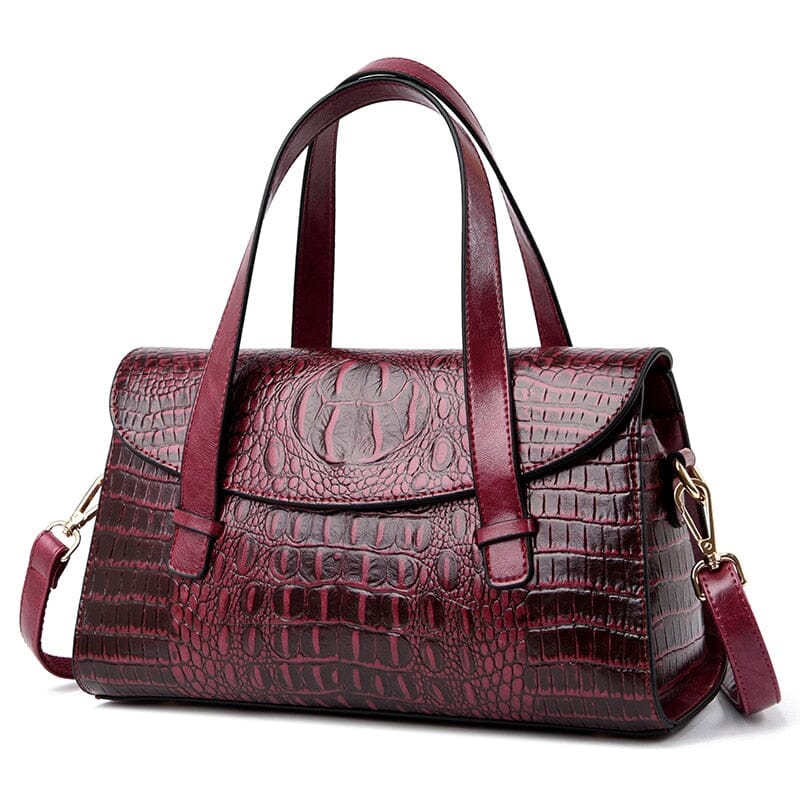 Bolsa Feminina de Couro Crocodile Bolsa F.C. Crocodile- M5 Superfacilita Borgonha 