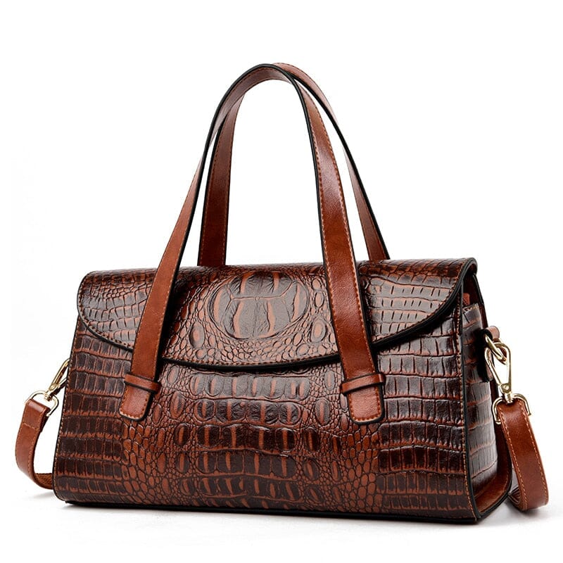 Bolsa Feminina de Couro Crocodile Bolsa F.C. Crocodile- M5 Superfacilita Marrom 