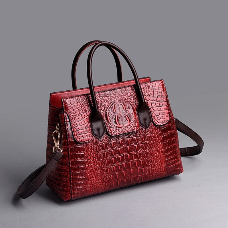 Bolsa Feminina de Couro Crocodile Luxo Bolsa F. de C. Crocodile Luxo M6 Superfacilita Borgonha 