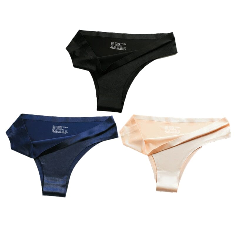 Calcinha Sexy Panties - Kit 3 Peças Calcinha S Costura 3 pcs Superfacilita Preto + Azul + Nude P 