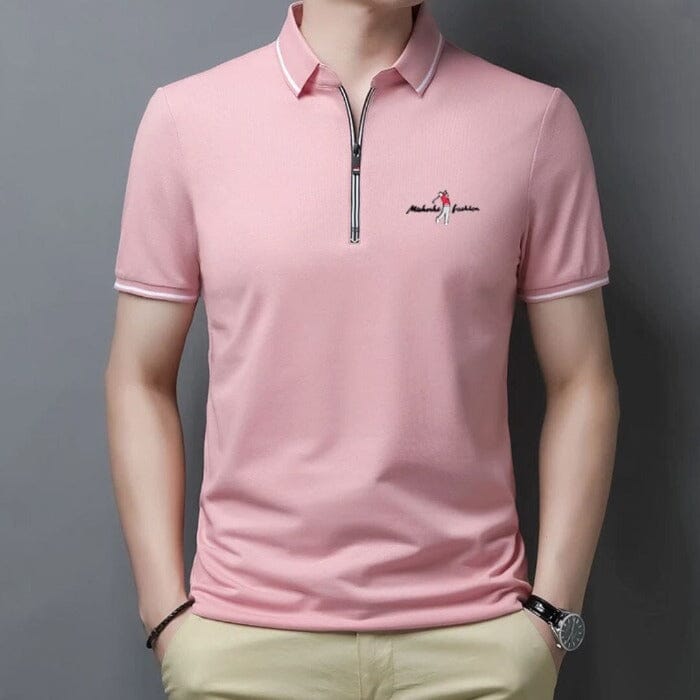 Camisa Polo Masculina com Zíper Camisa Polo Masculina com Zíper Superfacilita P Rosa 