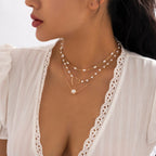 Colar Coração Triplo Folheado a Ouro com Pérolas Colar Coração Triplo Folheado a Ouro com Pérolas Superfacilita 