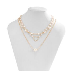 Colar Coração Triplo Folheado a Ouro com Pérolas Colar Coração Triplo Folheado a Ouro com Pérolas Superfacilita 