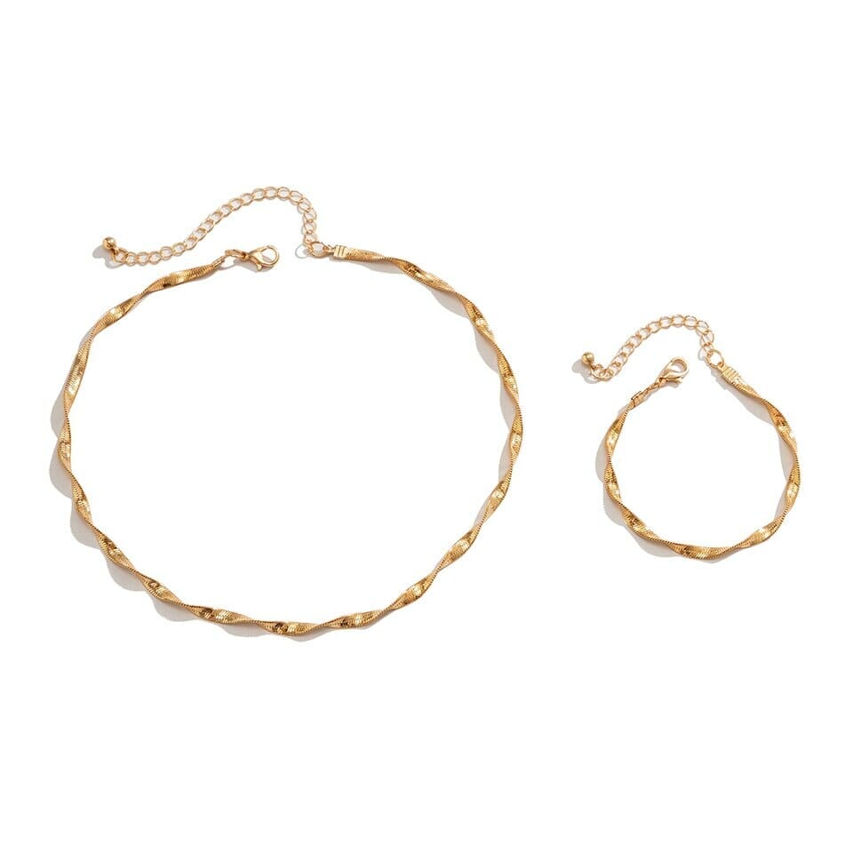 Colar Feminino e Pulseira Torcidos Folheado a Ouro Colar Feminino e Pulseira Torcidos Folheado a Ouro Superfacilita 