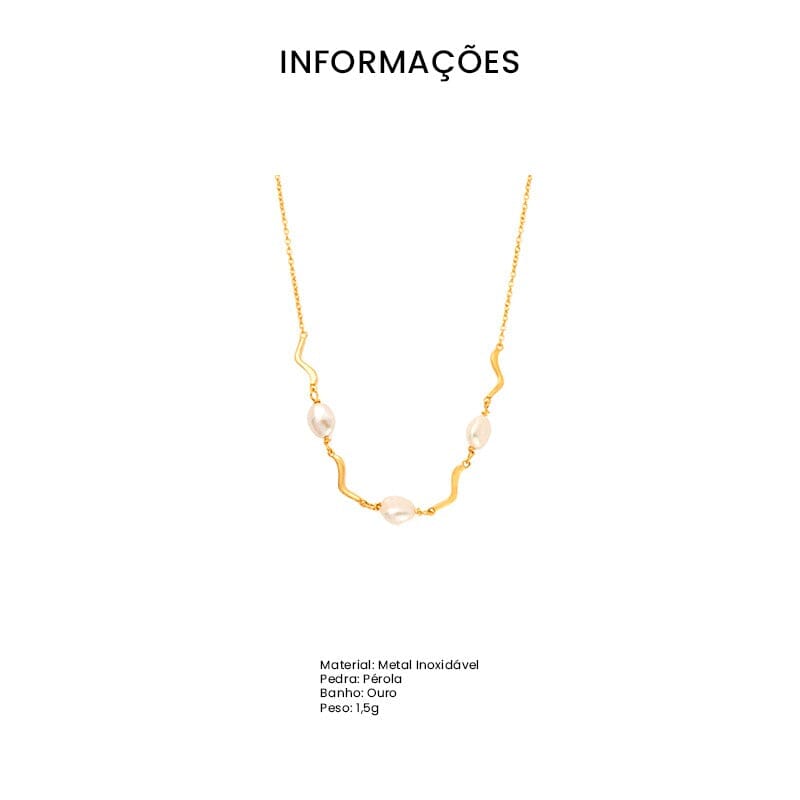 Colar Retrô com Pérolas e Curvas Folheado a Ouro Colar Retrô com Pérolas e Curvas Folheado a Ouro Superfacilita 