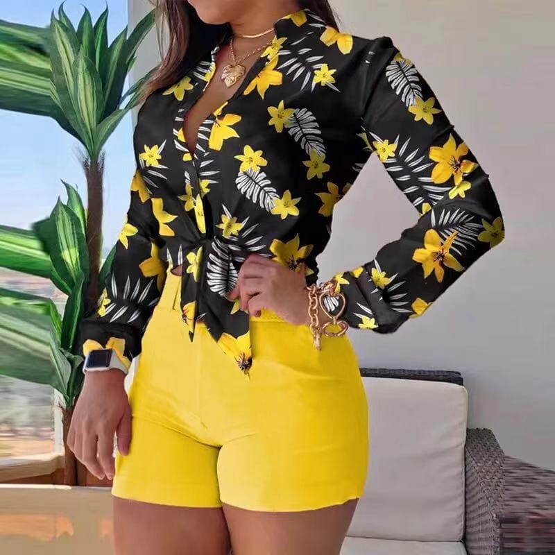 Conjunto Belíssima Blusa e Short Conj Short Blusa estanp m lg Superfacilita Conjunto Amarelo PP 