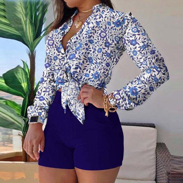 Conjunto Belíssima Blusa e Short Conj Short Blusa estanp m lg Superfacilita Conjunto Azul PP 