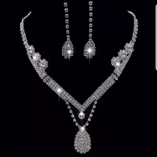 Joias Conjunto Colar Brinco Strass Conjunto de Joias Colar e Brinco Strass para Festa Superfacilita 