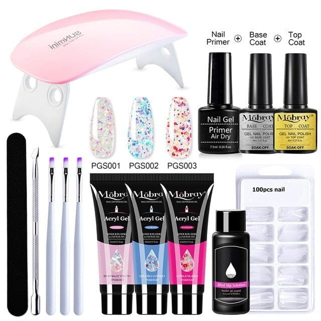 Kit Unha de Gel Completo com Cabine Kit Unha de Gel Superfacilita Cristal+Glitter1+Glitter2 