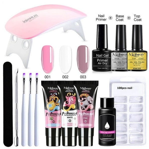 Kit Unha de Gel Completo com Cabine Kit Unha de Gel Superfacilita Pink Claro+Branco+Pink 