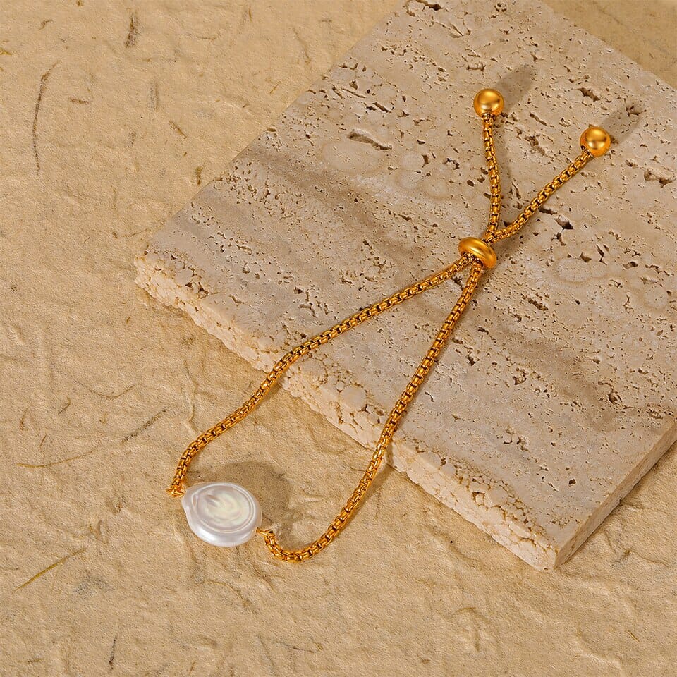 Pulseira Ajustável Folheada a Ouro com Pérola Pulseira Ajustável Folheada a Ouro Superfacilita 