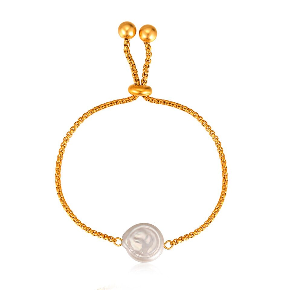 Pulseira Ajustável Folheada a Ouro com Pérola Pulseira Ajustável Folheada a Ouro Superfacilita 
