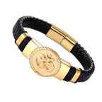 Pulseira Couro Legítimo Em aço inoxidável Pulseira Couro Legítimo Em aço inoxidável Superfacilita Ouro 