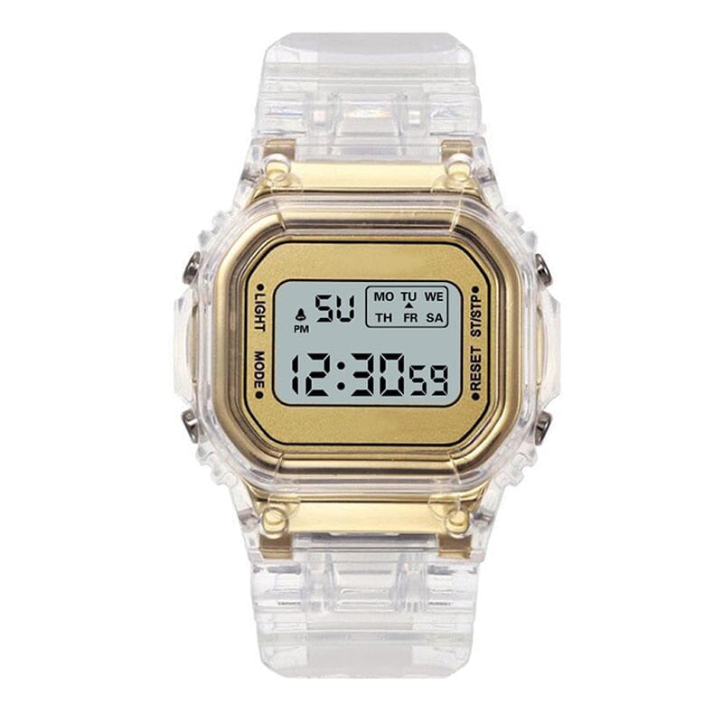 Relógio Digital Eletrônico Led Feminino e Masculino de Silicone Relógio Digital Eletrônico Led Feminino e Masculino de Silicone Em Revisão Dourado 