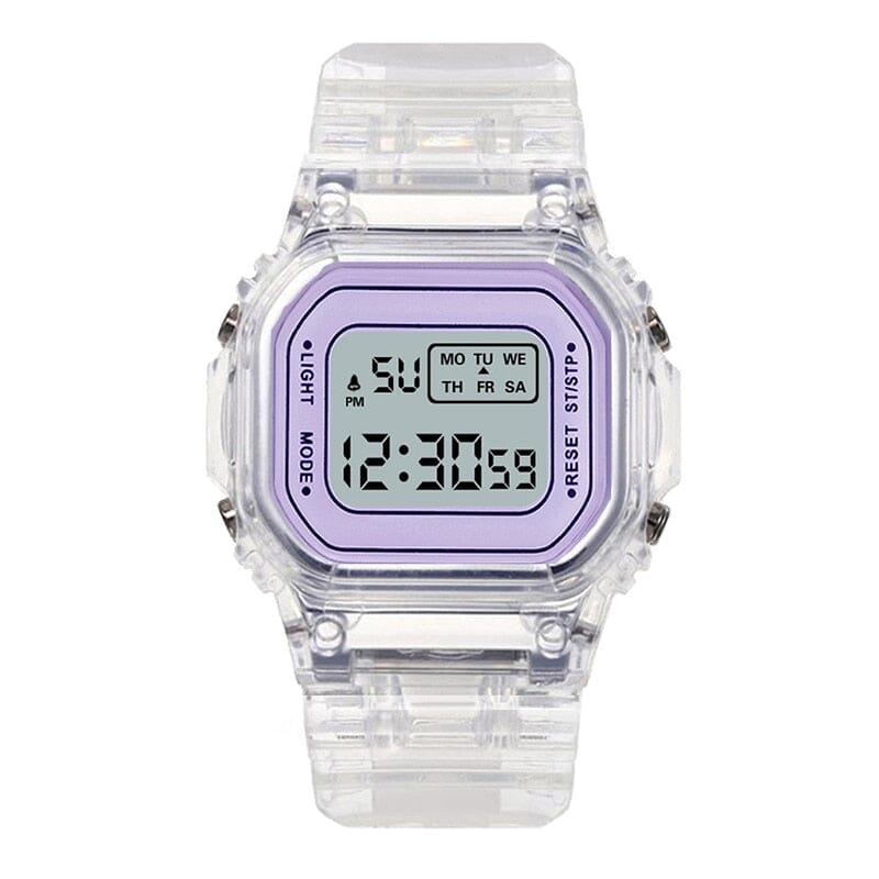 Relógio Digital Eletrônico Led Feminino e Masculino de Silicone Relógio Digital Eletrônico Led Feminino e Masculino de Silicone Em Revisão Roxo 