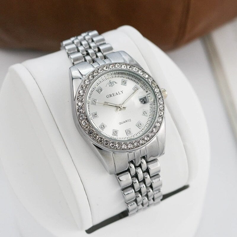 Relógio Feminino Dourado Relógio Feminino Dourado Superfacilita Prata com Diamantes 