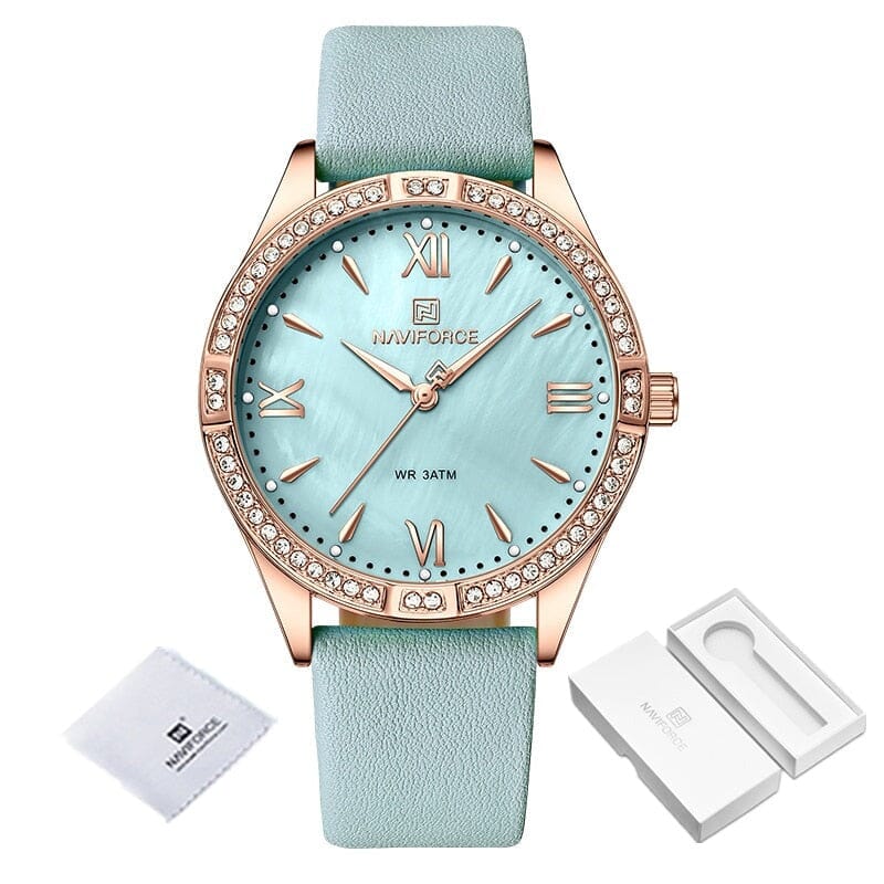 Relógio Feminino Naviforce Luxo Relógio F. Naviforce Luxo Superfacilita Azul Claro 