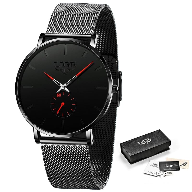 Relógio Minimalista Lige Relógio Lige Min. 08 Superfacilita Preto e Vermelho 